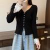 Private Lady Knit Cardigan With Lace Splicing And Princess Sleeves For Spring Wear