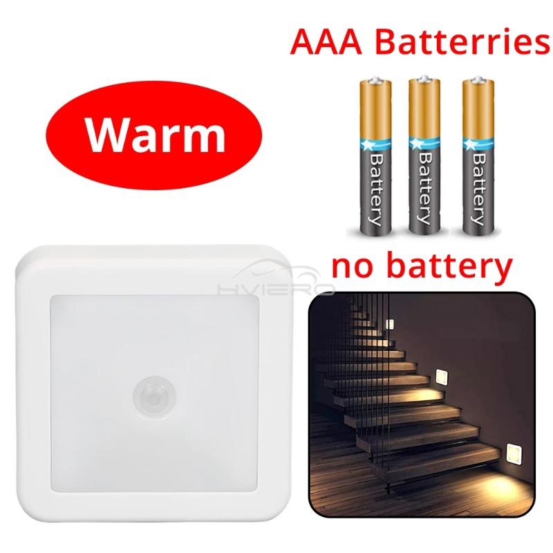 Inteligentne nocne światło LED z czujnikiem ruchu - Zasilane bateryjnie, Ciepłe białe światło, Do montażu na ścianie wewnątrz, do sypialni, korytarza