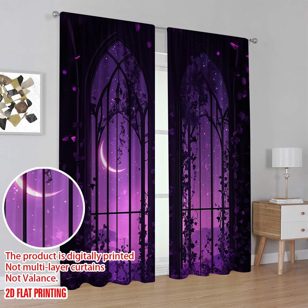 2D flat printing 2pcs Curtains Starry Sky Pattern Durable Polyester  Without Electricity Versatile Applies to Home Daily Decor