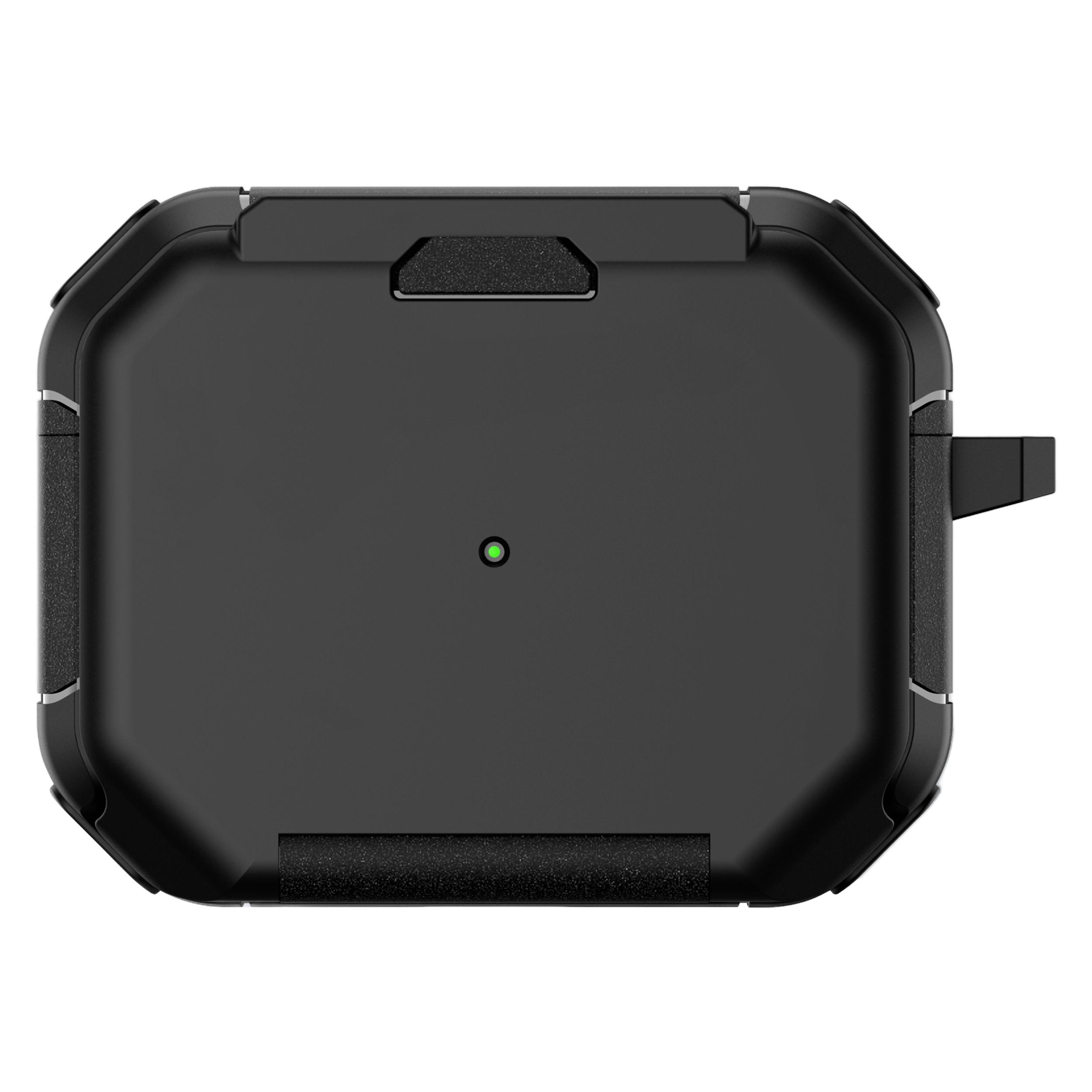 

For Apple AirPods Pro Case Flip Stand PC+TPU Anti-Drop Earphone Cover with Carabiner Black