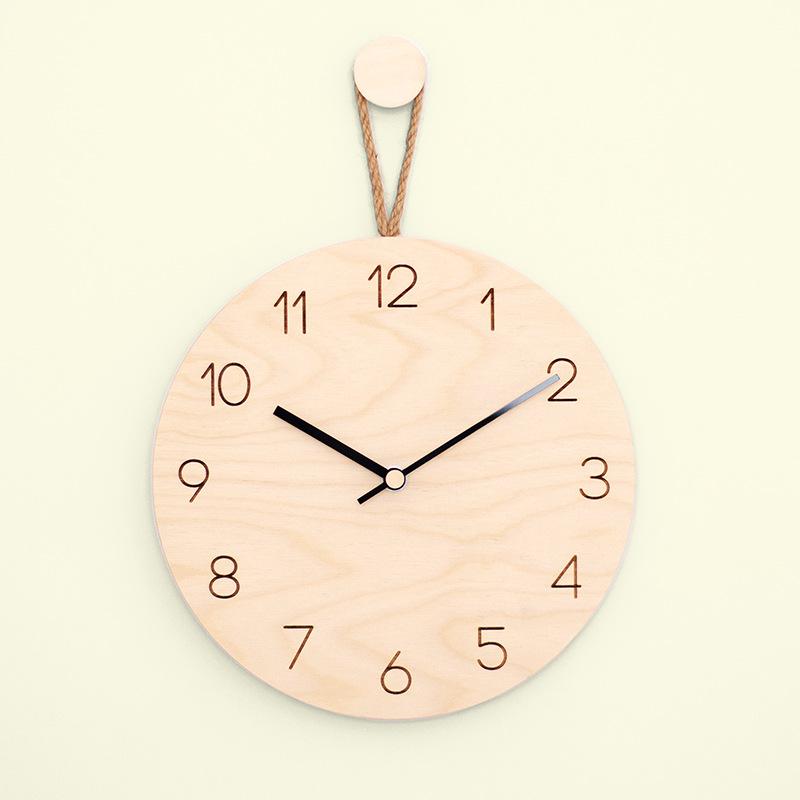 Nordic Minimalist Wooden Hemp Rope Wall Clock Creative Wall Hanging Watch Mute Quartz Clock Home Living Room Office Decoration