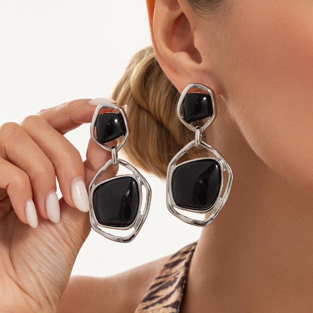 Icy Transparent Gradient Drop Earrings Irregular Metal Hollow Dangle Earrings Fashion Mature Women Banquet Jewelry Accessories
