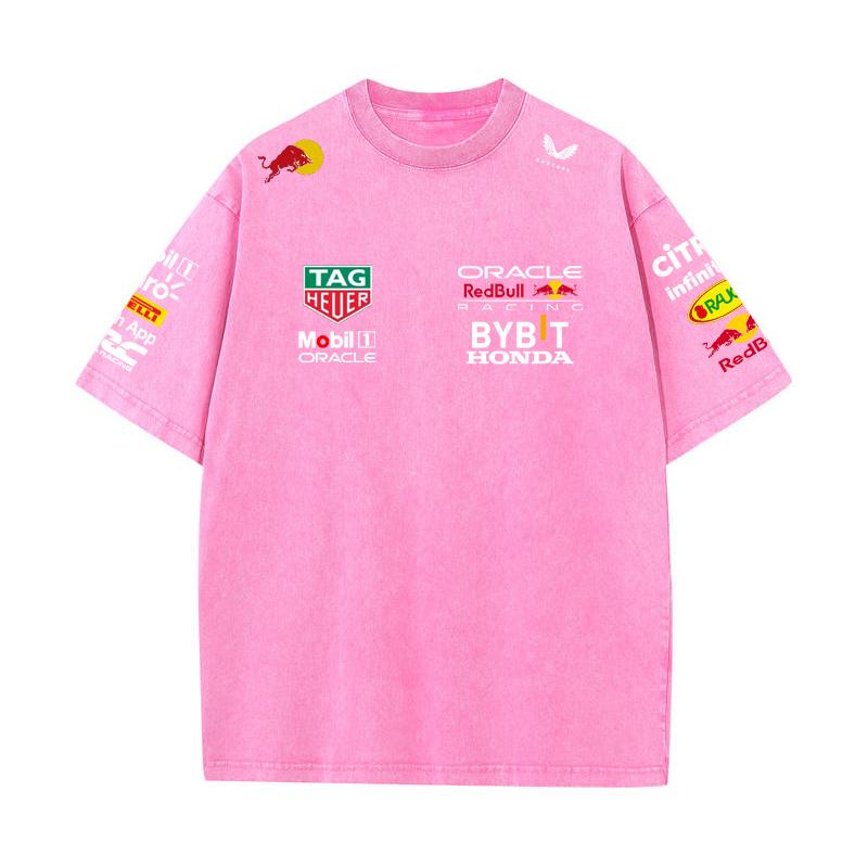 Summer F1 Racing Suit Red Bull Vestapan Team Uniform Short Sleeved Vintage Wash T-shirt Round Neck T-shirt