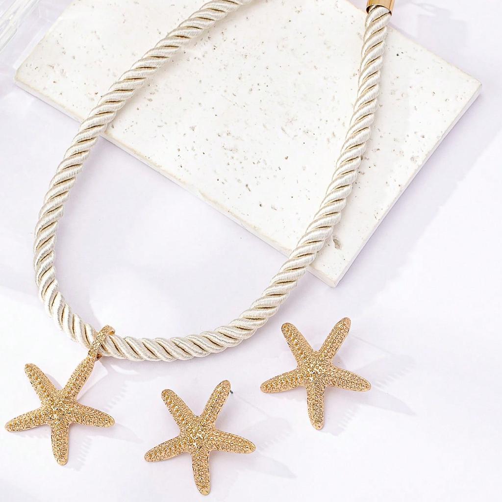 Women's Jewelry Set Zinc Alloy Starfish Pendant Necklace Earrings Exaggerated Summer Marine Animal Jewelry Gift Suitable for Daily Wear and Vacation