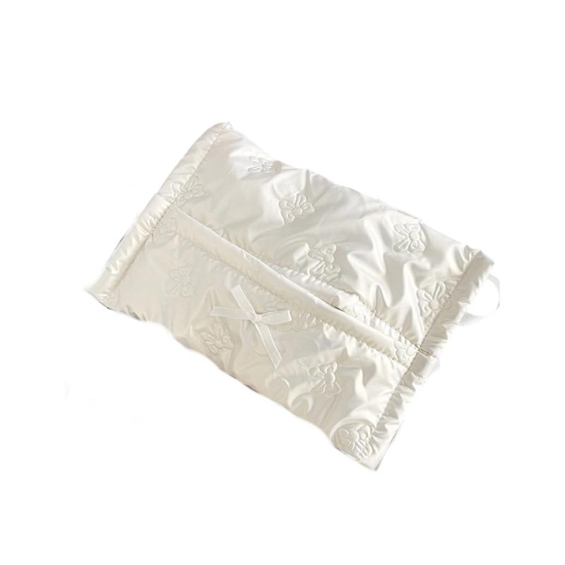 PU Tissue Holder with Ribbon Detail, Decorative Tissue Cover Bag with Upper Opening for Coffee Table Daily Home Use