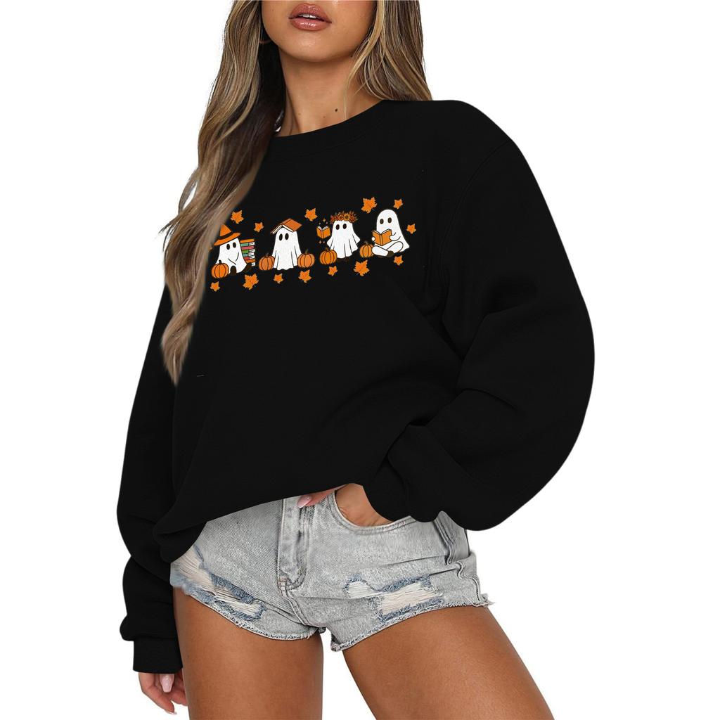 Women's Casual Fashion Round Neck Long Sleeve Halloween Printed Sweatshirt