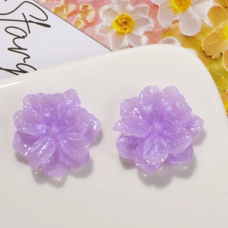 3D Pink White Flower Earrings for Women Imitation Pearl Acrylic Blooming Gardenia Stud Earrings Cute Jewelry Yellow Purple