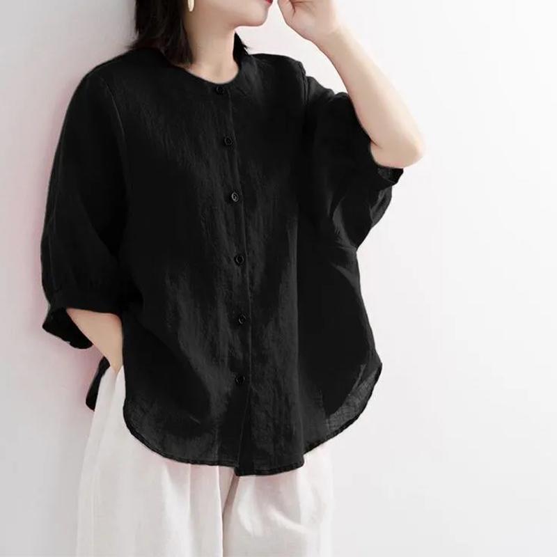 Sommer Shirt Damen Laterne Ärmel Retro Kunst Bluse Lose Ärmel Große Größe Shirt Frau