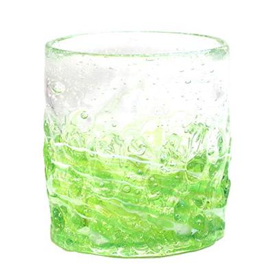 Kubakasaya Ryukyu Glass Rocks Glass, Okinawa Souvenir, Firefly Coral Glass, Green, Glow-in-the-Dark