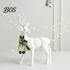 Minimalist White Flocked Ornaments Elk Ornament, Ribbon Bell Decor 3D Standing Deer Durable Christmas Party Supplies Figurine, Decorative Accents for