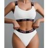 TERMEZY Damen Push-Up-BH-Set, sexy, Buchstaben-Sport-Weste, BH mit niedriger Taille, Tanga-Set, bügelloses Bralette-Dessous-Set aus Baumwolle