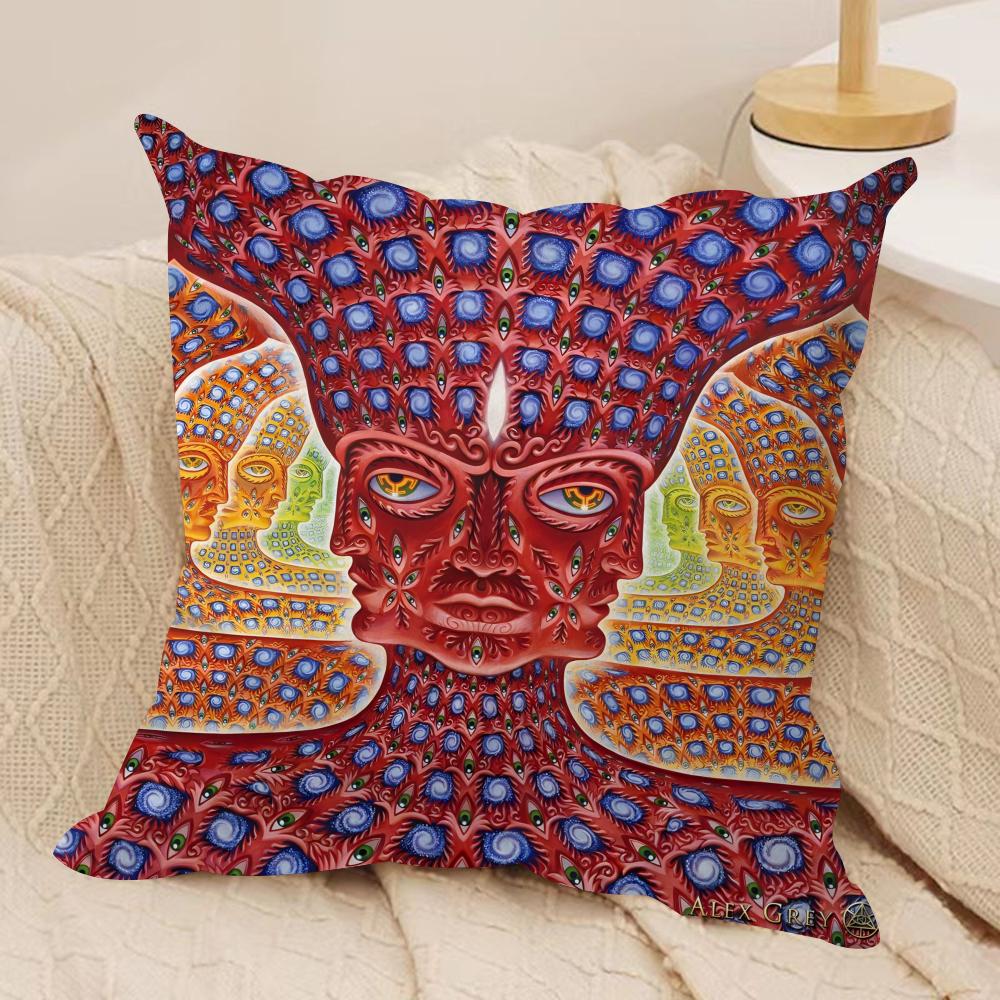A-Alex Grey Trippy Psychedelic Cushion Cover Soft Plush Fabric Double-Sided Printed Sofa Cushion Cover For All Seasons Homedecor