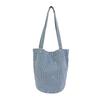 Korean Canvas Embroidered Denim Bucket Bag - Summer 2026 Women's Casual Handbag