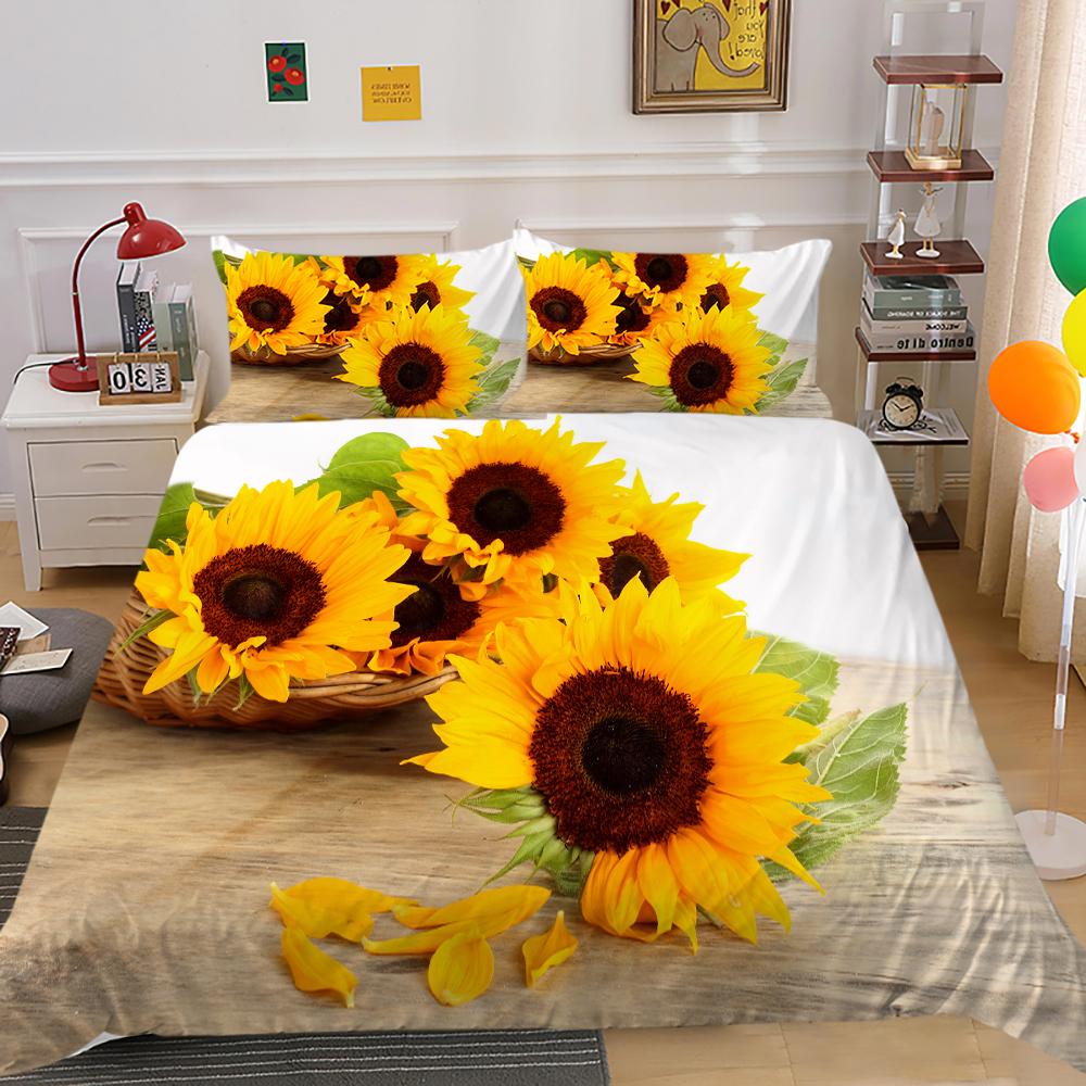 3D-Sonnenblumen-Serie Home-Bettwäsche-Set, Bettbezug und Kissenbezug, Australien/EU/US, Einzel-/Doppelbett, Full-Size-Heimdekoration