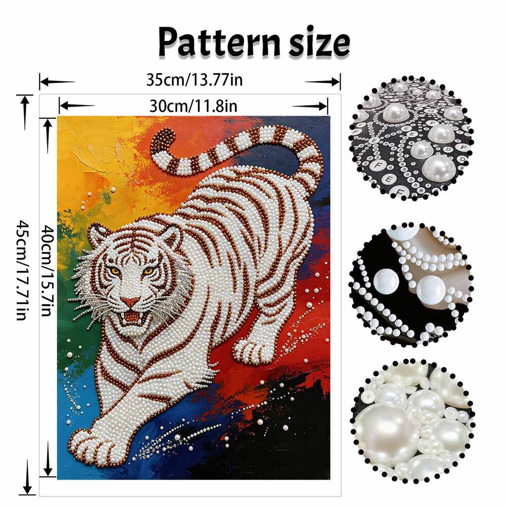 Majestic Tiger Pearl Kit 5D DIY Round Rhinestone Art for Adults Relaxing Handmade Wall Decor Holiday Gift Frameless