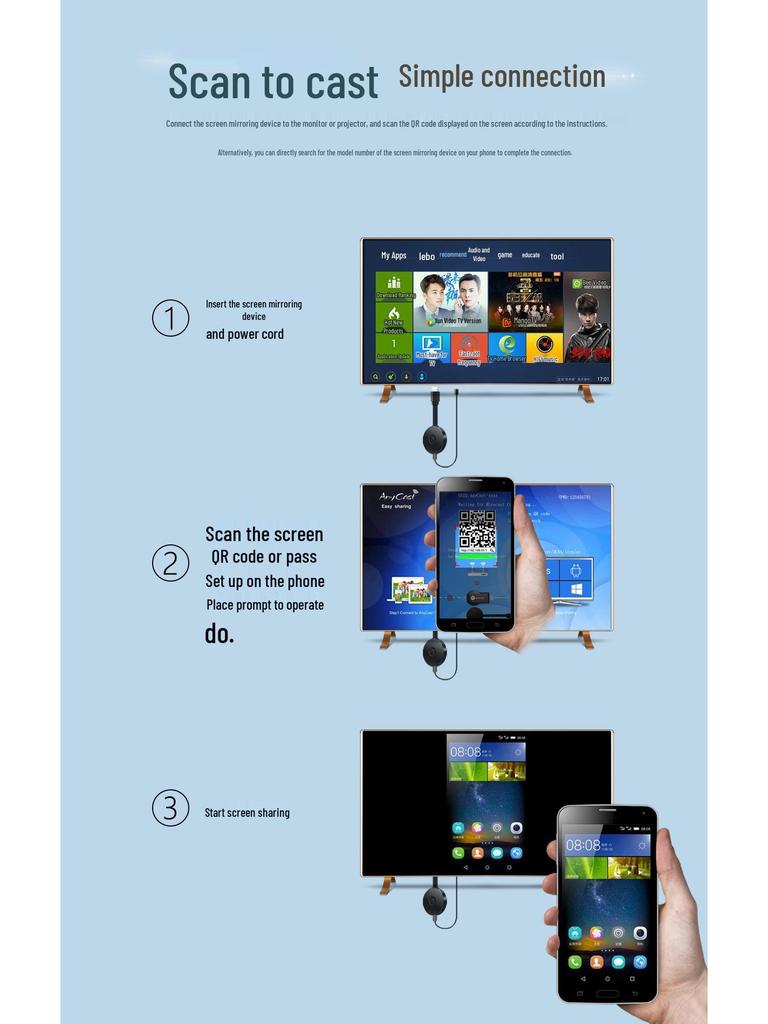 Wireless HDMI Mirroring Device for TV and Mobile - HD Projection, Vertical & Horizontal Screen, Upgraded Version, No Screen Cutting