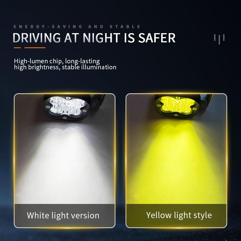 Universal LED Headlights & Fog Lights, LED Work Light Bar, 12V Spotlight, White and Yellow, 4x4 Off-Road Accessories