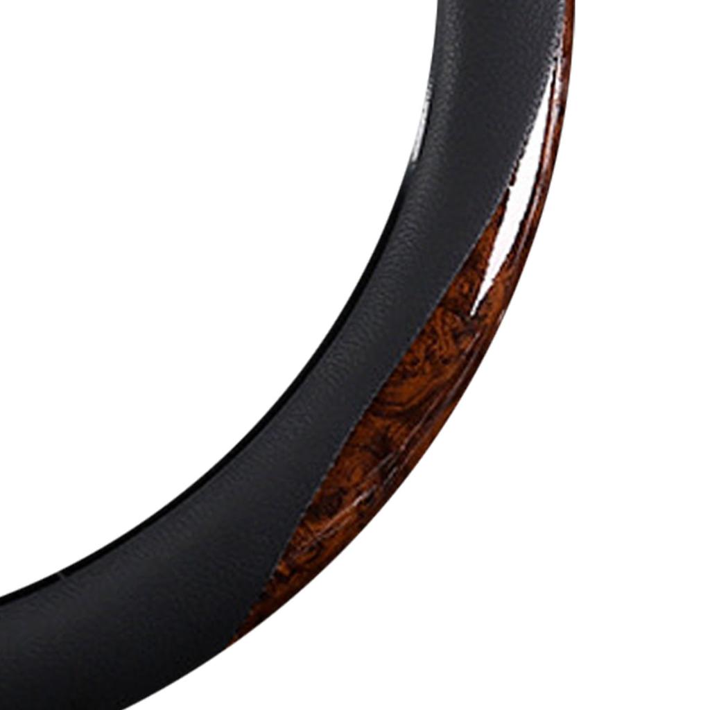 38cm Rattkåpa Fauxläder Kolfiber Svettabsorption Förhindra Halkning Rattsskydd Brun