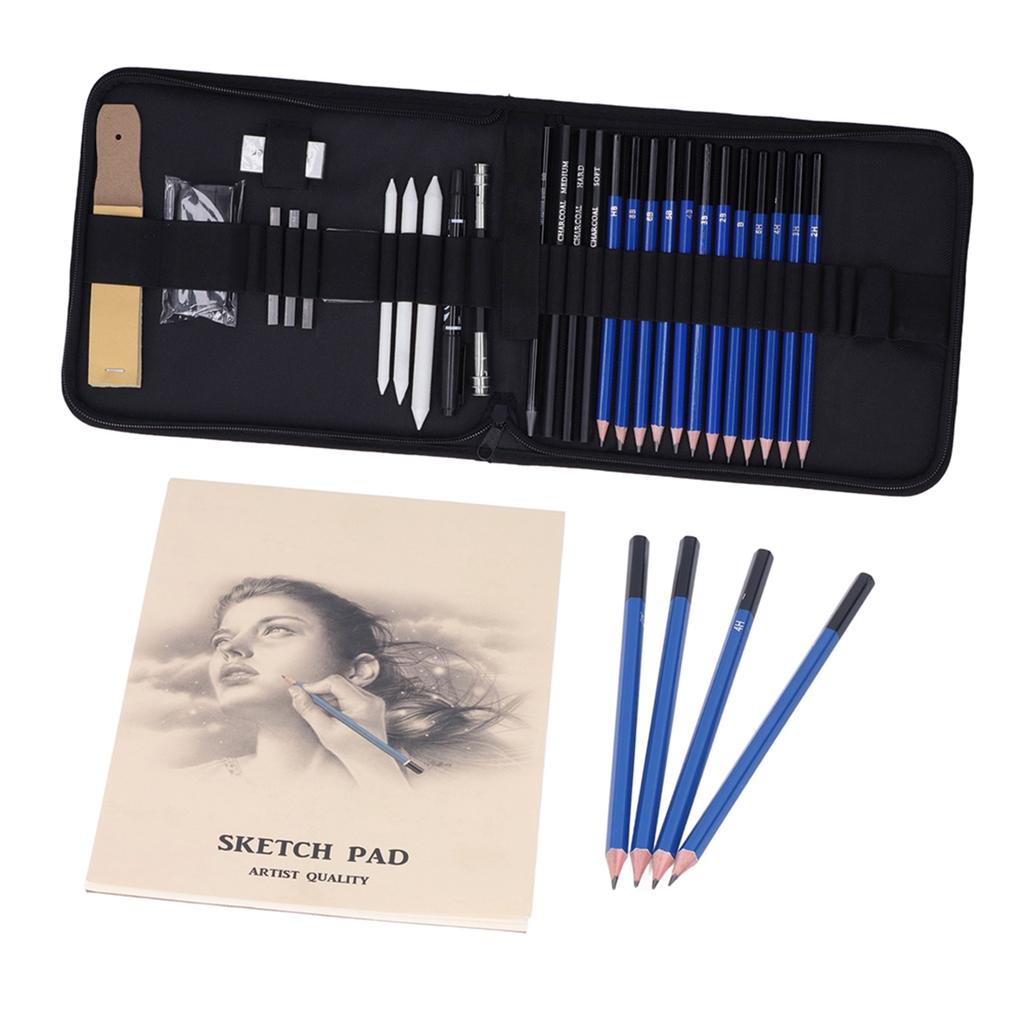 34-teiliges Zeichenstift-Set Skizzenbuch Bleistiftset Kunstbedarf für Anfänger Studenten Erwachsene