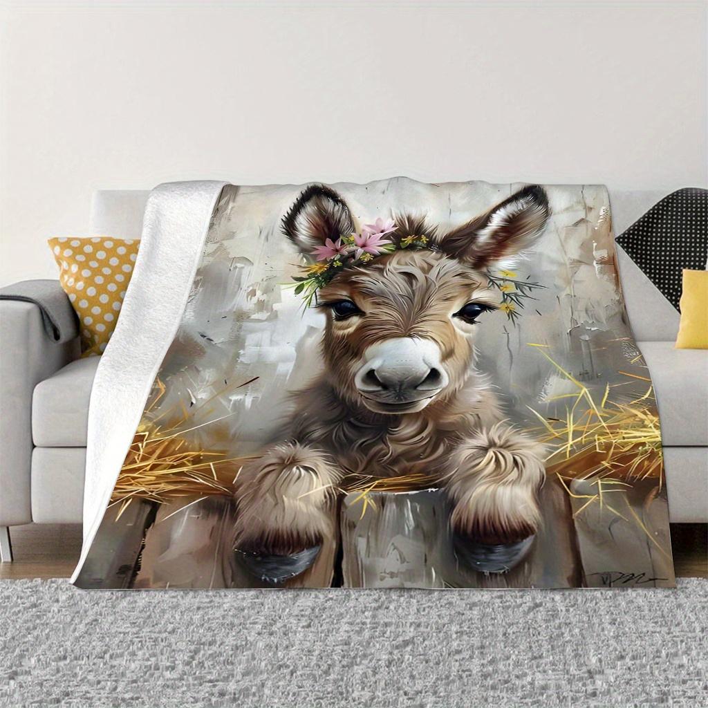 A Versatile Holiday Gift, This Modern-Style Fleece Blanket Features a Donkey Print, Offering Softness And Warmth for Winter, Suitable for Al