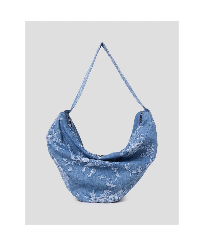 Anggae Flower Jacquard Denim Triangle Bag Blue