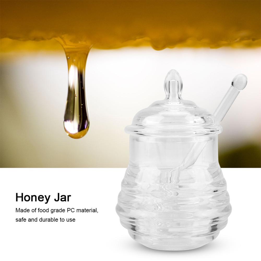 245ml Honey Jar Transparent with Dripper Stick Storage Container Easy To Clean Durable Syrup Pot Kitchen Dining