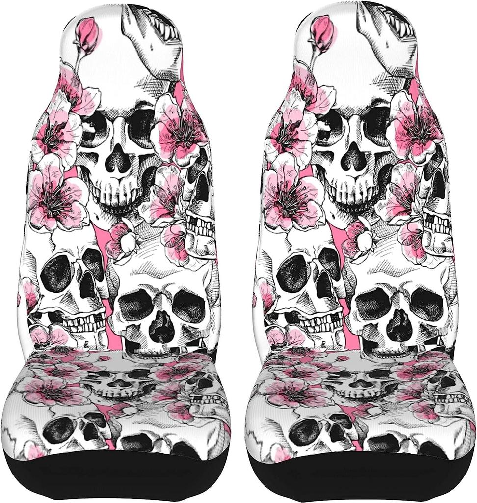 Teschio di Zucchero Rosa Coprisedili Auto Set da 2 Pezzi Protezione Sedile Anteriore Veicolo Accessori Interni Protettori Tappetini Auto Universali