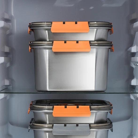 Stainless Steel Food Storage Box Thickened Square Plate Portable Side Dish Container Freshing Lunch Box with Carrying Handle