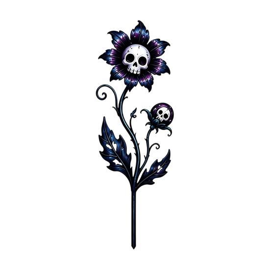 Scary Garden Ornaments Halloween Stake, Waterproof Spooky Skull Flower Lawn Art, 2D Creepy Decorative Stakes Metal Plant Stake for Porch, Patio, Lawn,