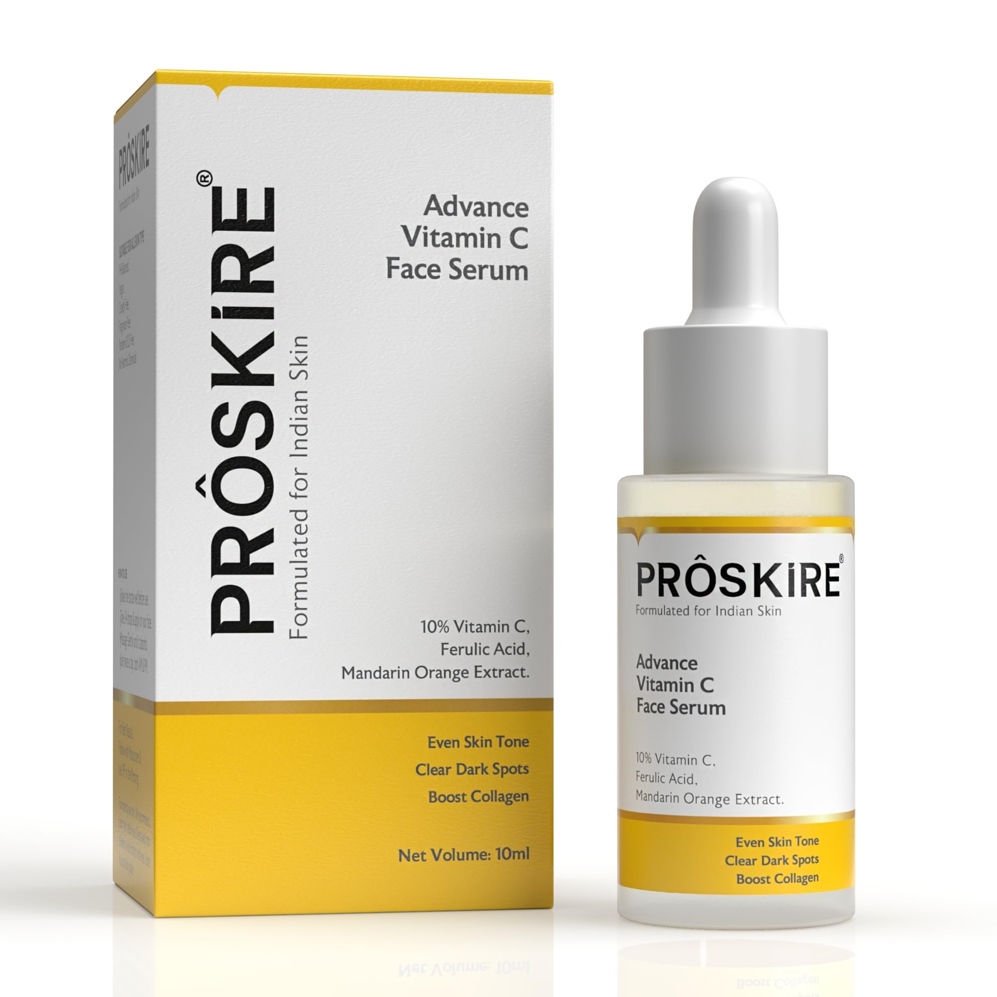 Proskire Advance 10% Vitamin C Face Serum with Ferulic & Mandarin Extract| Brightening, Dark Spot & Anti-Pigmentation Serum for All Skin Types - 10