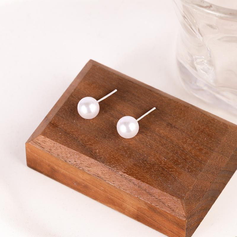 S925 Silver Needle Elegant Simple Pearl Stud Earrings Versatile Round Pearl Earrings Gift Promotion