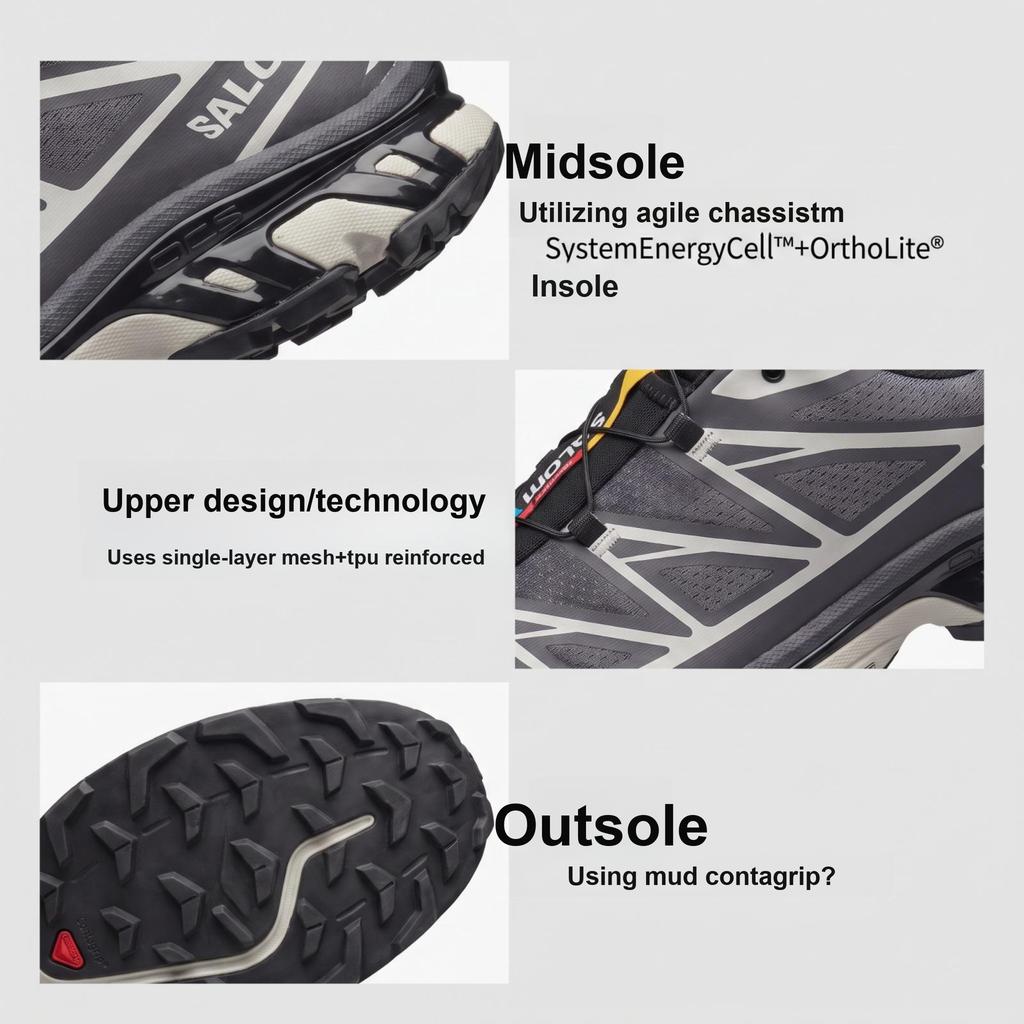 SALOMON XT-6 Czarne Asfaltowe Skała Zamkowa Męskie Trampki Szare L47989500