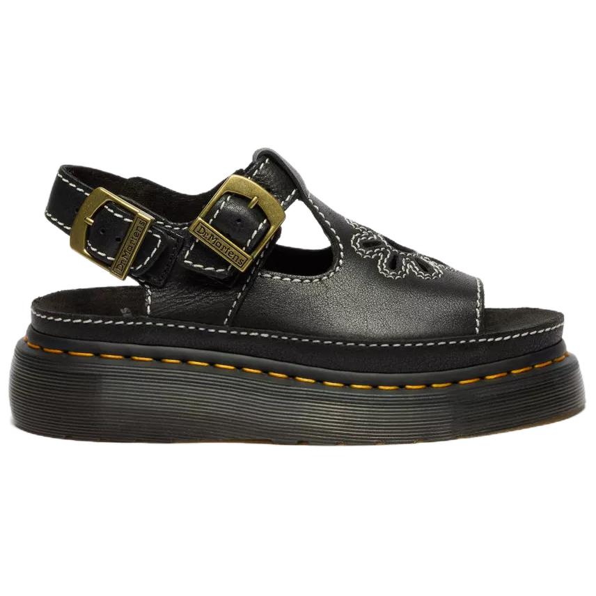 Dr. Martens Dunnet Flower Leather Vintage Fashion One Strap Sandals Women Sandals Black 40526001