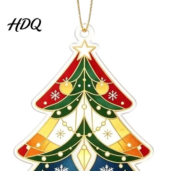 Artistic Window Flat Acrylic Display Accessory 2D Ornament Vintage Christmas Tree Stained Xmas Decoration Glass