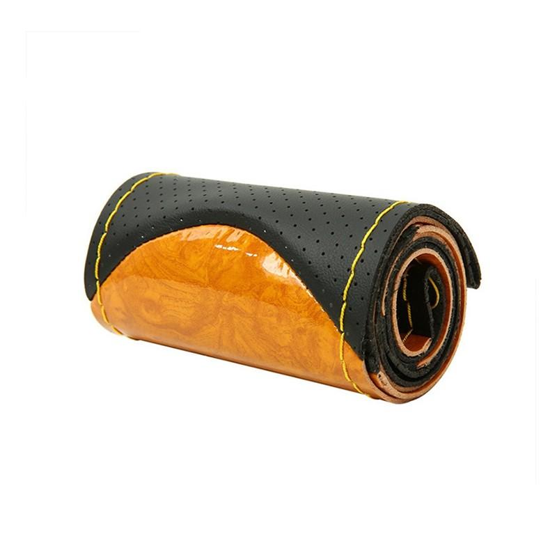 38cm Wooden Pattern Steering Wheel Cover Universal Braiding Leather Car Wheel Cover Sports Style Covers For Steering Wheel