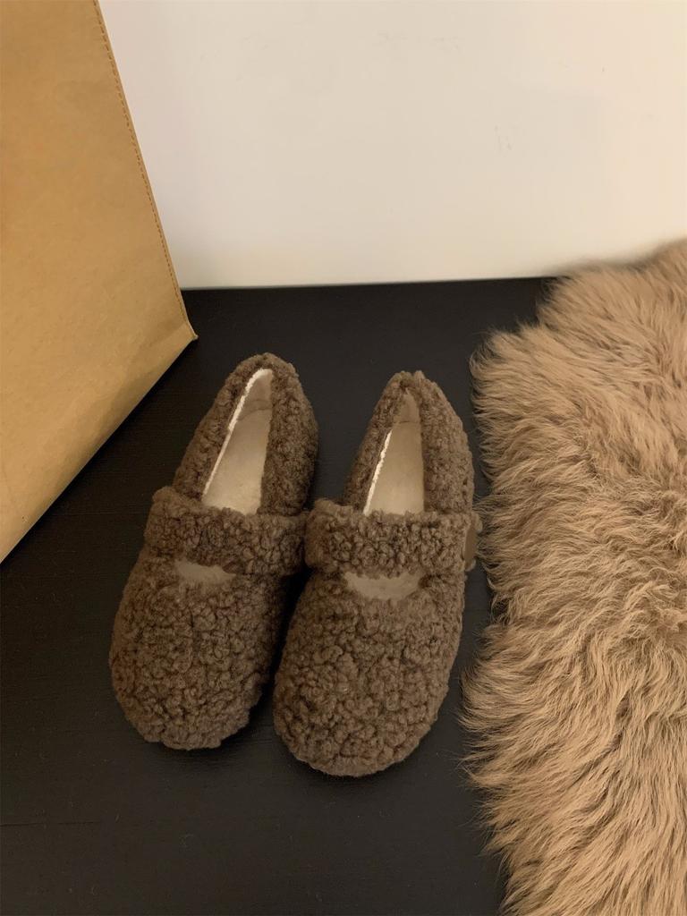 Flat-bottomed Mary Jane Wool Shoes, Seasonal Velvet Cotton Shoes, Single Shoes