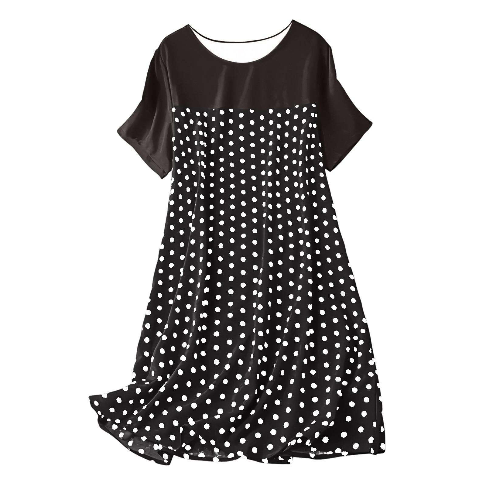 

Женская модная и повседневная ночная рубашка в горошек с круглым вырезом и короткими рукавами, удобное платье XL чёрный