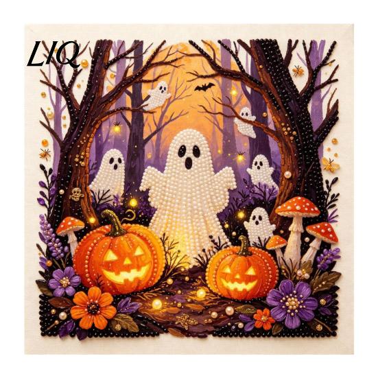 Easy DIY Faux Pearl Painting Projects Halloween Art Kit, Witch Ghost Bead Kits Spooky Pumpkin Diamond Craft Set for Adults, Handmade Wall Decor Crafts