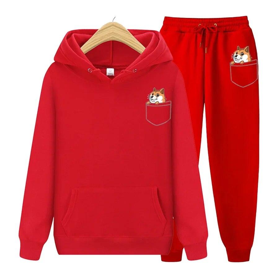 Pocket Cat Women Hoodie Set Fashion Long Sleeve Fleece Hoodie Pant Thick Warm Tracksuit Sportswear Hooded Track Suits Sweatsuit