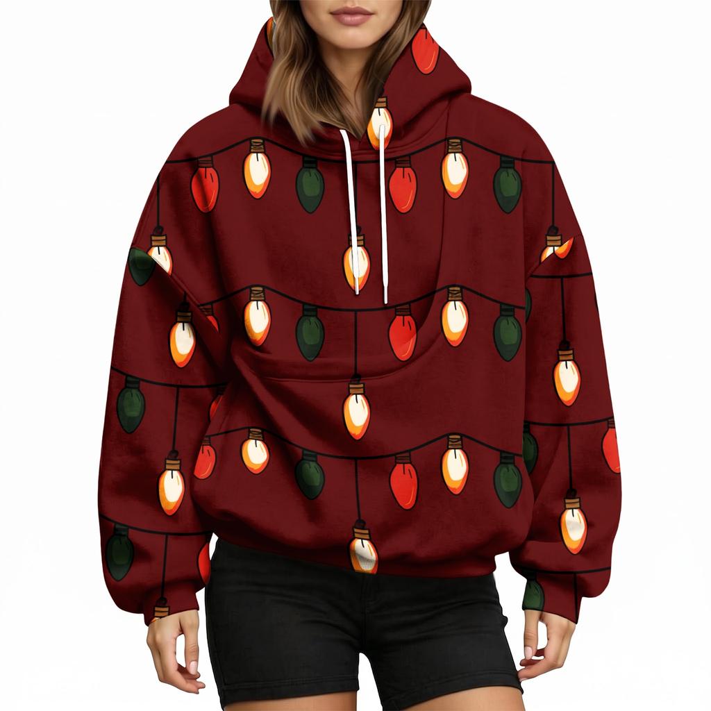 Women's Stylish Christmas Print Hoodie with Pet Pocket, Casual Holiday Pullover for Winter Wear