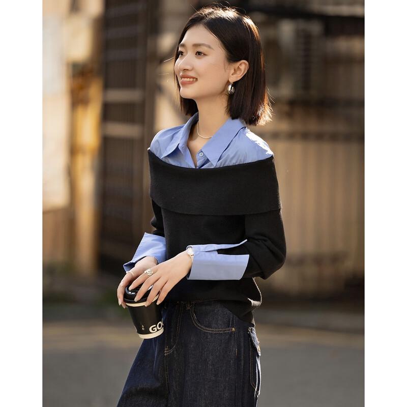 Demana Damen Wollmischung Color-Block Rollkragen Strickpullover