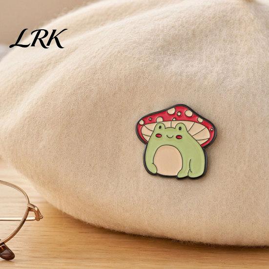Enamel Safety Pin Brooch Pin, Frog Mushroom Design Lapel Glaze Bright Color Badge Soft Healing Style with Standard Versatile for Clothing Bags