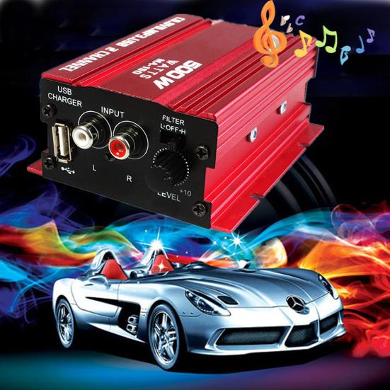 500W 12V Mini Stereo Audio Power 2CH HiFi Amplifier Car MP3 Speaker Portable