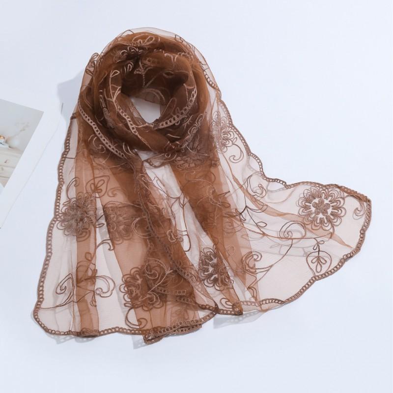 Lightweight Floral Embroidered Scarf Women - Soft Knitted Wrap Shawl UV Protection Stylish Accessory 2025