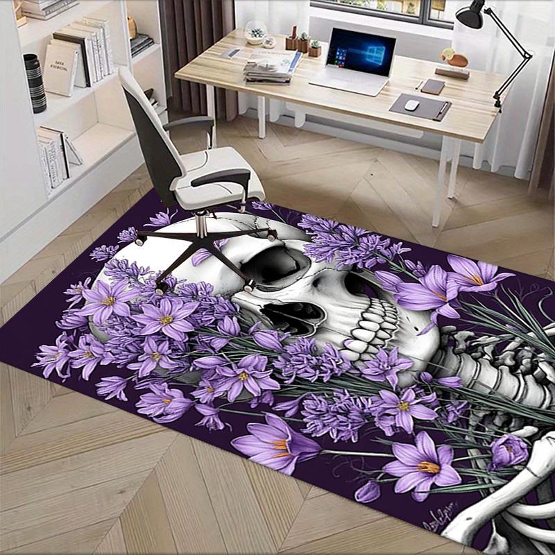 Gothic skull theme Chair Mat Office Carpet: Large Size, Lavender Floral Design for Home Decor, Suita