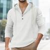 T-shirt casual Henley da uomo a maniche lunghe con cappuccio, vestibilità larga, in lino, per primavera/autunno, con tasche oversize