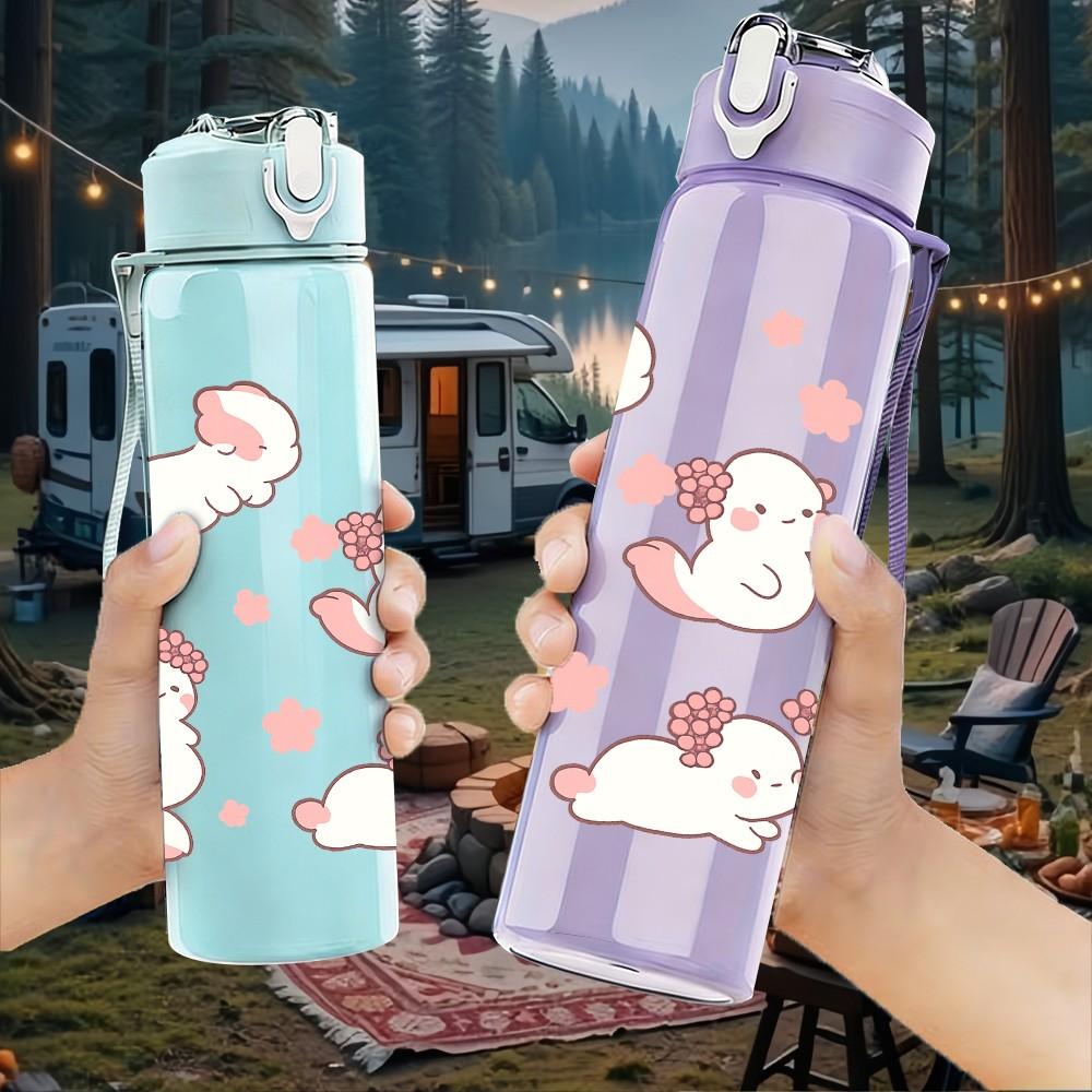 1PC Cute Baby Bunny Pattern 750ml Color Plastic Sports Water Bottle Leakproof Flip Straw Lid Suitable for Sports Office Home Use