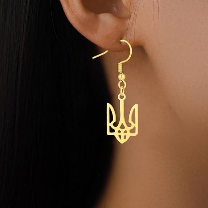 Ukraine Earring Stainless Steel Ukrainian Flag Trident Drop Earrings for Women Coat of Arms of Ukrainian National Emblem Jewelry