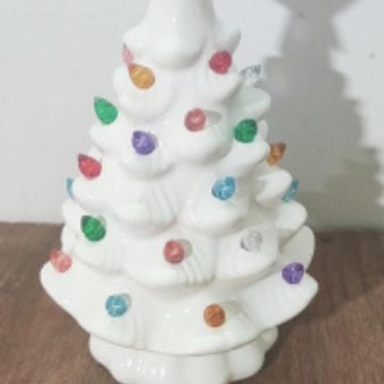 Yousheng 7 Inch Tabletop Christmas Tree LED Light Up Mini Resin Christmas Tree Figurine with Star Tree Topper for Holiday Party Home Decor