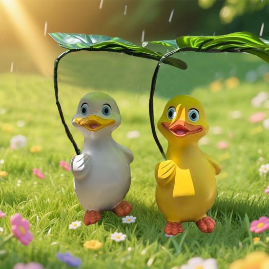

Garden Duck Holding Umbrella Statue Resin Duck Garden Ornament Lifelike Duck жовтий